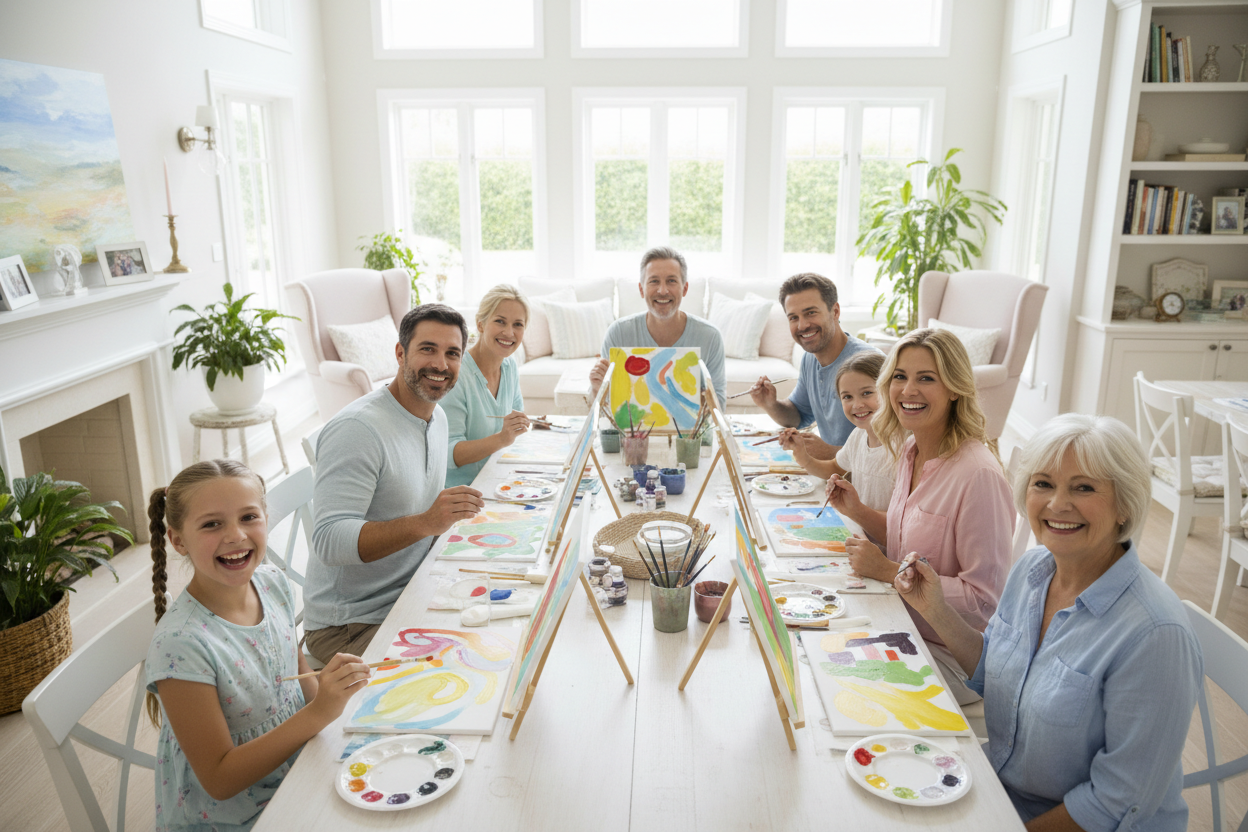 Bright people painting at home